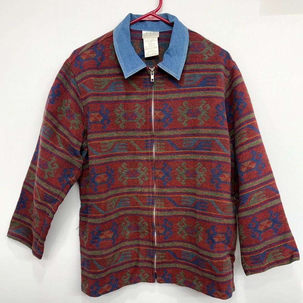 Vintage C• L-C CRICKET LANE COLLECTION Aztec Pattern Full Zip Woman Coat Mexico